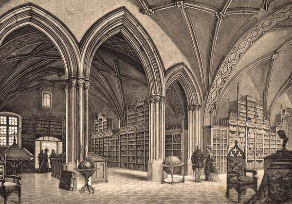 Sala główna Biblioteki Jagiellońskiej drzeworyt Feliksa Zabłockiego z 1871 roku